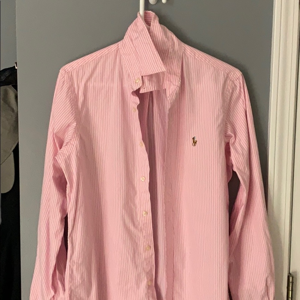 Pink/White Striped Button Down Dress Shirt